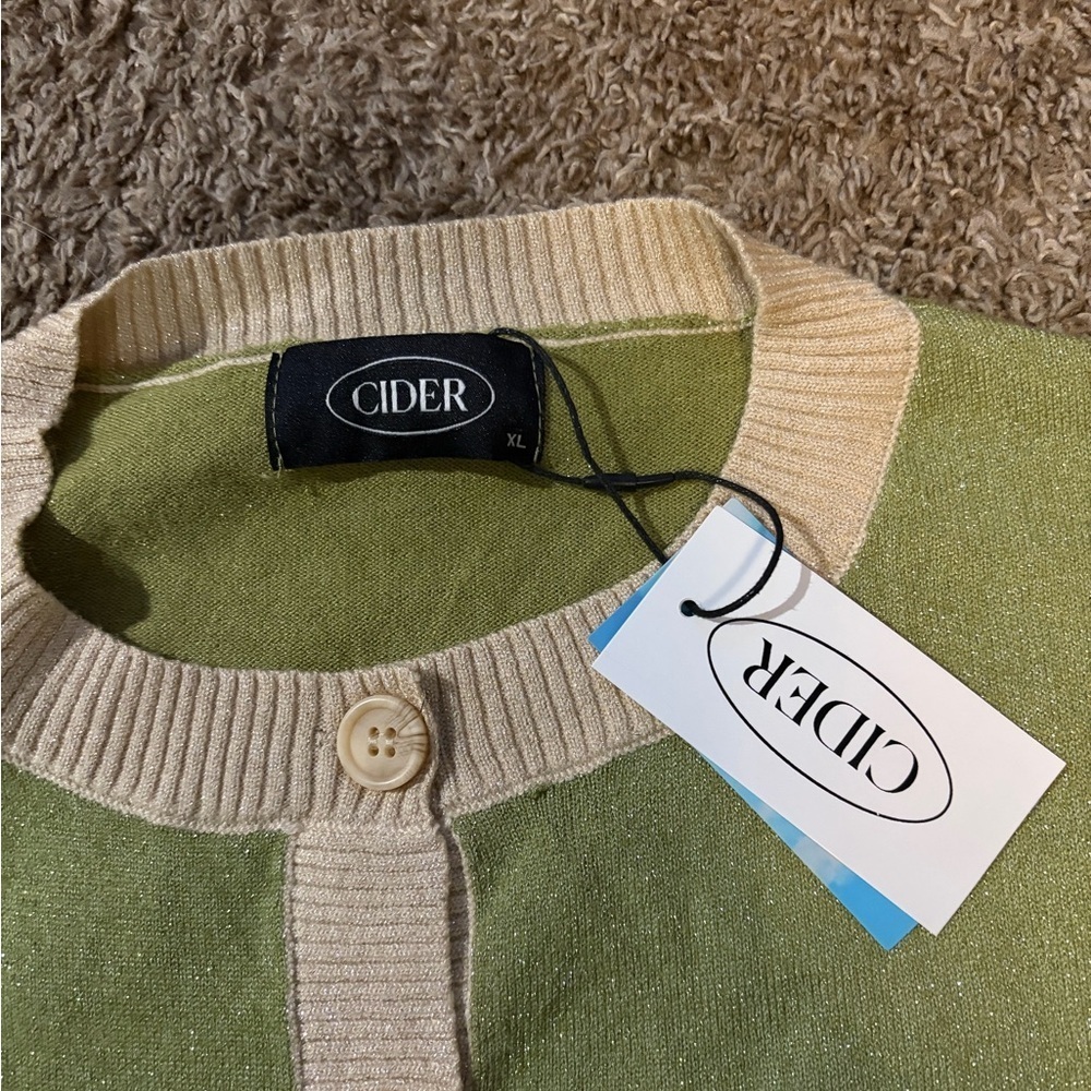 NWT Cider Green Sparkly Preppy Cottagecore Cardigan Sweater Size XL - Picture 2 of 6